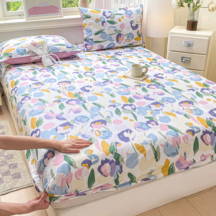 Housewear Cotton Fitted Sheet - Soft, Comfortable, Elastic Band, Print