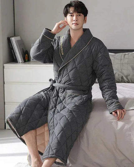 Men's Elegant Plaid Kimono Robe - Superior Cotton Lounge Wear for Chilly Seasons