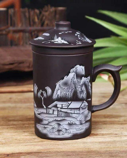 Yixing Dragon-Enhanced Purple Clay Tea Mug with Infuser and Lid for Discerning Tea Connoisseurs