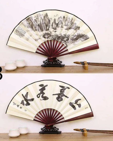 Vintage Silk Folding Fan with Bamboo Handle - Stunning Handheld Accessory for Celebrations and Home Sophistication