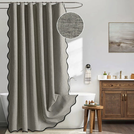 Waterproof Faux Linen Shower Curtain with Scalloped Edge – 14 Colours