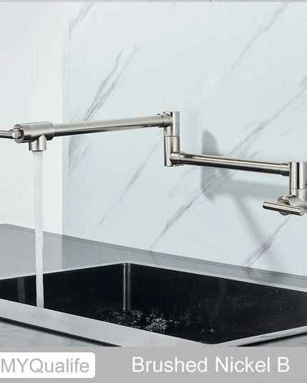 Sleek Brushed Gold Brass Wall-Mounted Pot Filler Faucet for a Chic Kitchen Upgrade