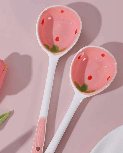 Whimsical Strawberry Cartoon Ladle: Charming Hand-Painted Ceramic Spoon for Creative Cooking
