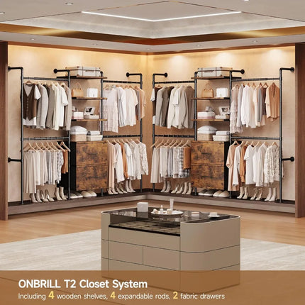 TideRise Wall Mounted Industrial Pipe Closet Organizer - 2 Drawers, 6