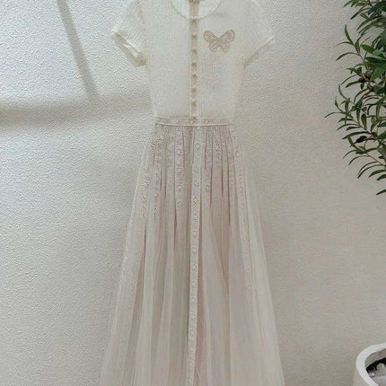 Stylish Hollow Embroidered Pleated Evening Gown for Women