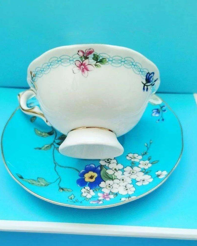 Opulent Midnight Blossom Crane Bone China Tea Set with Gold Accents