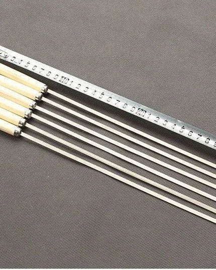 Stainless Steel BBQ Skewers with Ergonomic Wooden Handles for Perfect Grilling