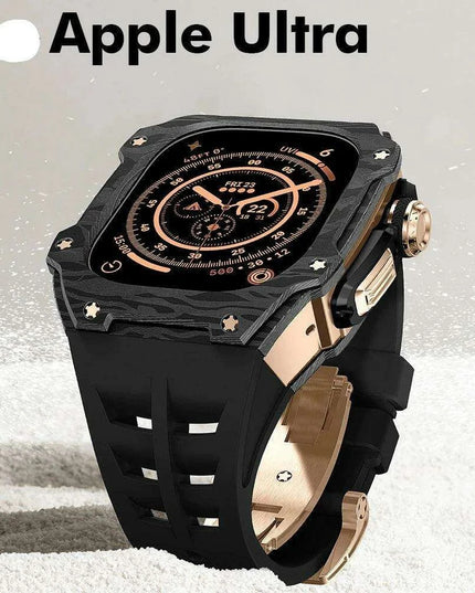 Transform Your Apple Watch Ultra 49mm with a Luxurious Carbon Fiber Case and Fluororubber Strap Set - Redefine Your Elegance!