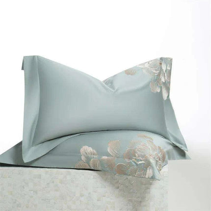 Elegant Floral Embroidered 1400TC Egyptian Cotton 4-Piece Duvet Cover and Sheet Set with Pillowcases