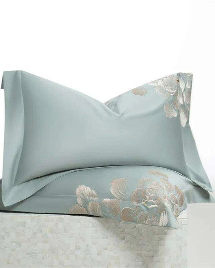 Elegant Floral Embroidered 1400TC Egyptian Cotton 4-Piece Duvet Cover and Sheet Set with Pillowcases
