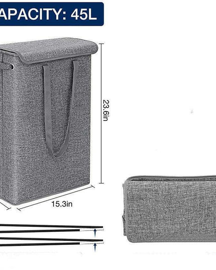 Stylish Waterproof Foldable Laundry Hamper - 45L Capacity with Lid