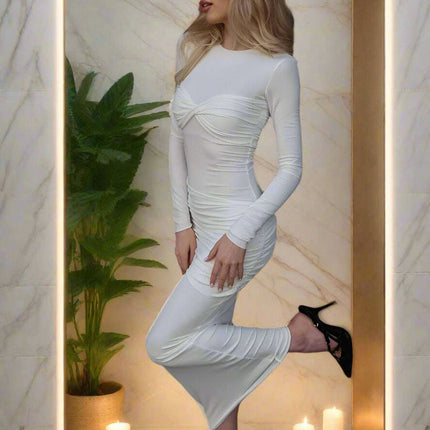 Chic Women's O Neck Long Sleeve Knit Bodycon Maxi Dress - Versatile Pullover Style