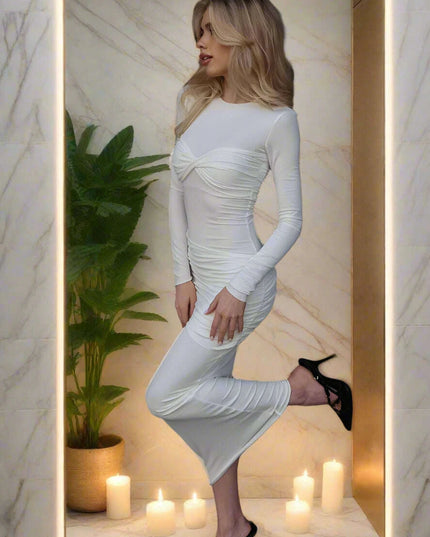 Chic Women's O Neck Long Sleeve Knit Bodycon Maxi Dress - Versatile Pullover Style