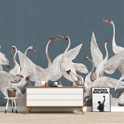Très Elite 3D Light Luxury Japanese Red Crowned Crane Wallpaper, Remov