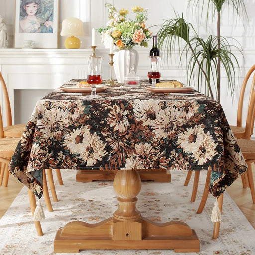 Elegant Floral Oil Painting Jacquard Tablecloth for Dining Ambiance