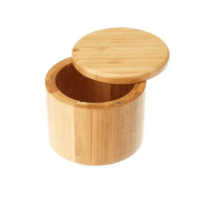 Bamboo Salt Box Organizer with Magnetic Swivel Lid - Stylish Kitchen Essential