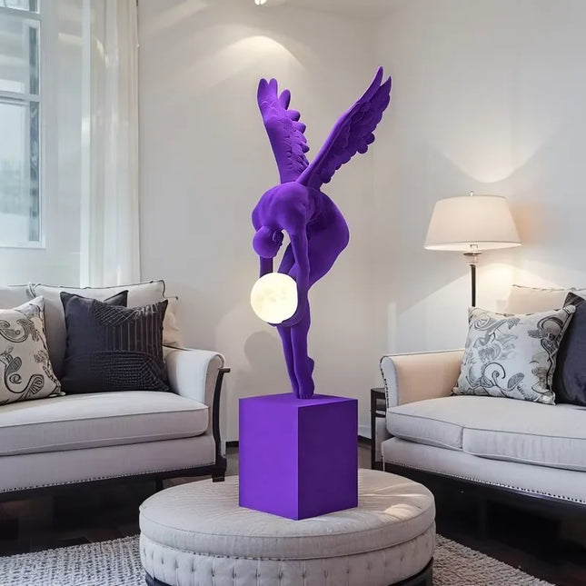 132 cm Angel Figure Floor Sculpture — Luxury Flocked Finish