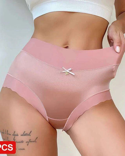 Elegant 2-Pack High-Waisted Satin Ice Silk Seamless Breathable Briefs with Butt Enhancing Design