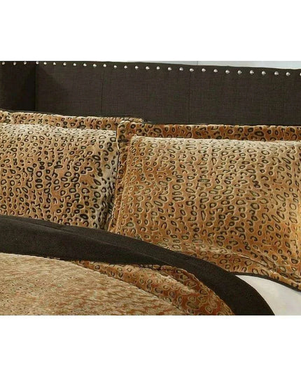 Luxurious King Size Cheetah Brown Velvet Plush Comforter Set with 2 Matching Shams