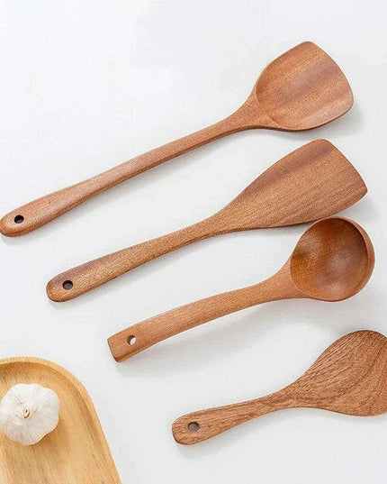 Sleek Wooden Utensils Set for Effortless Gourmet Cooking