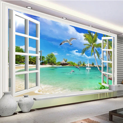 Custom 3D Beach Scenery Wallpaper Mural
