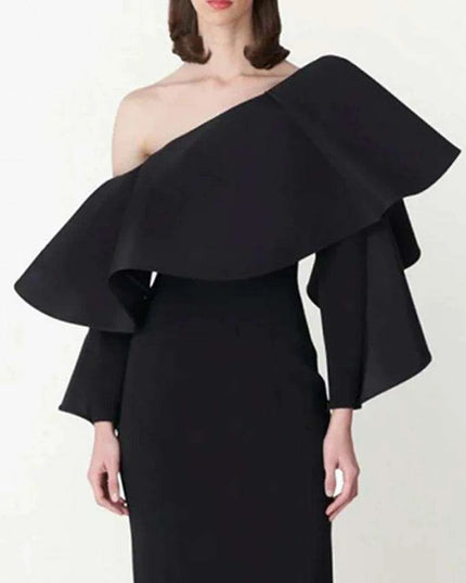 Customizable One-Shoulder Asymmetrical Ruffled Evening Gown