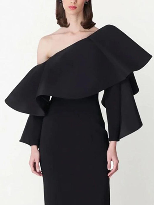 Customizable One-Shoulder Asymmetrical Ruffled Evening Gown