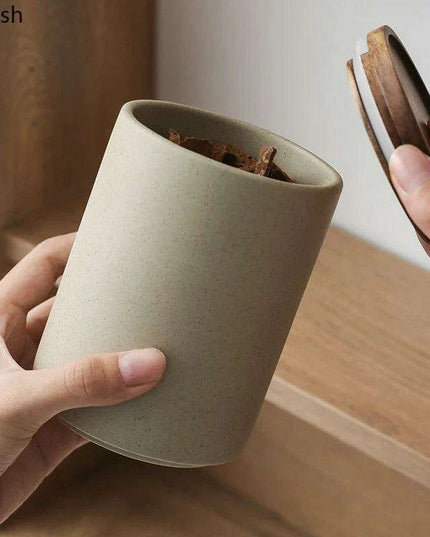 Vintage-Inspired Ceramic Canister Set with Airtight Wooden Lids for Tea and Coffee Storage