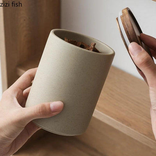 Vintage-Inspired Ceramic Canister Set with Airtight Wooden Lids for Tea and Coffee Storage