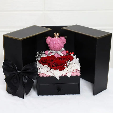 Shop1105335996 Valentine's Bear Flower Gift Box with Necklace & Lipsti