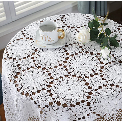 Nordic Lace Crochet Tablecloth — Elegant Pastoral Table Cover, Round