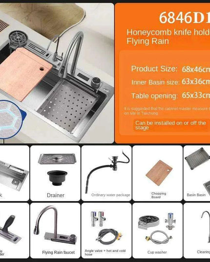 Sleek 304 Stainless Steel Waterfall Kitchen Sink Set with Touch-Control Faucet - Above Counter Installation