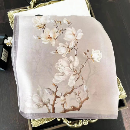 Elegant Print Silk Square Scarf – 53 x 53 cm, Beige