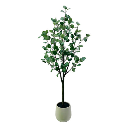 Artificial Eucalyptus Tree With Wicker Basket And Black Pot Indoor Gre