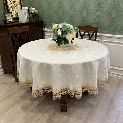Round Lace Tablecloth Embroidered Polyester For Dining Table European Style