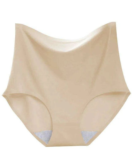 Chic Plus Size High Waist Ice Silk Seamless Briefs for Women - Shaping Underwear with Abdomen and Hip Enhancing Features