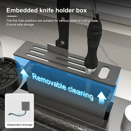 Large 304 Stainless Steel Kitchen Sink with LED Faucet, Modern