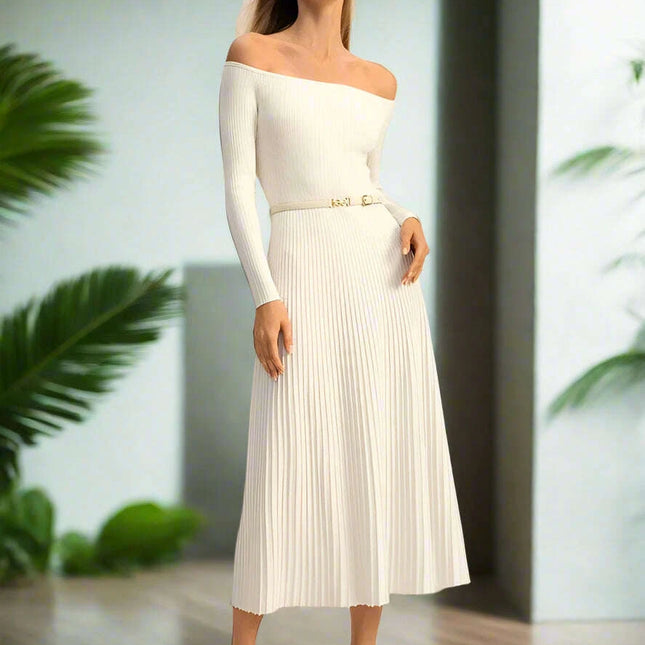 Backless Knit Maxi Dress with Off-Shoulder Design and High Waist