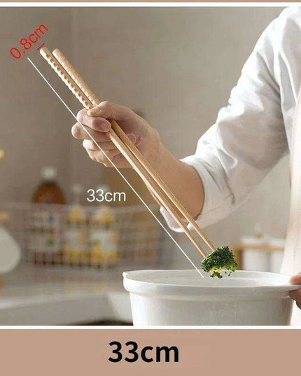 Sophisticated Extra Long Beech Wood Japanese Cooking Chopsticks - Slip-Resistant for Noodles and Frying
