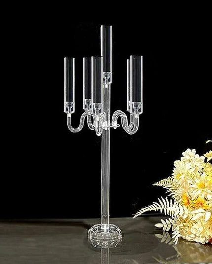 Elegant 5-Arm Transparent Acrylic Candelabra Holders for Stunning Event Decor