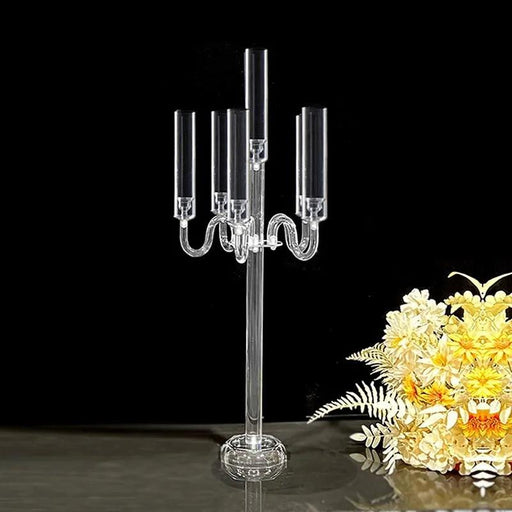 5-Arm Transparent Acrylic Candelabra Candle Holders - Elegant Event Decor Accentuate