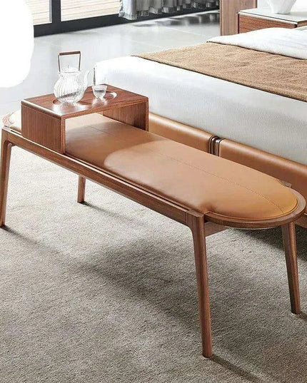 Elegant Leather-Upholstered Solid Wood Bench with Hidden Shoe Storage