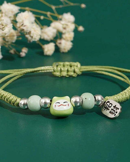 Fortune Bringer Lucky Cat Adjustable Bracelet - Handmade Red Accessory for Positive Energy