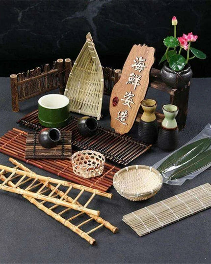 Sophisticated Bamboo Sushi Serving Set - Artistic Bento Tools and Deluxe Sashimi Platter