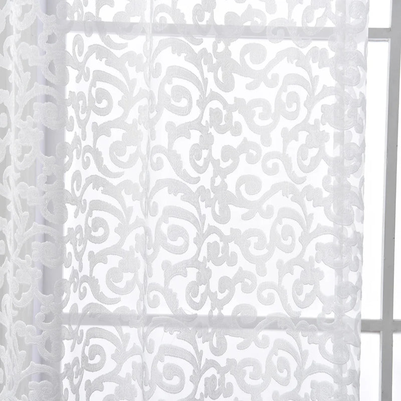 LEEJOOM European Style Jacquard Sheer Curtain Panel - Modern Organza D