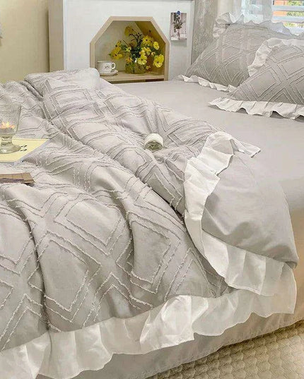 Korean Lace Premium Washed Cotton Summer Quilt Set – Four-Piece Elegance