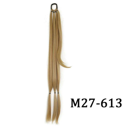 Chic Braided Ponytail Extension Set - Black & Brown Heat-Resistant Synthetic Hair Tie