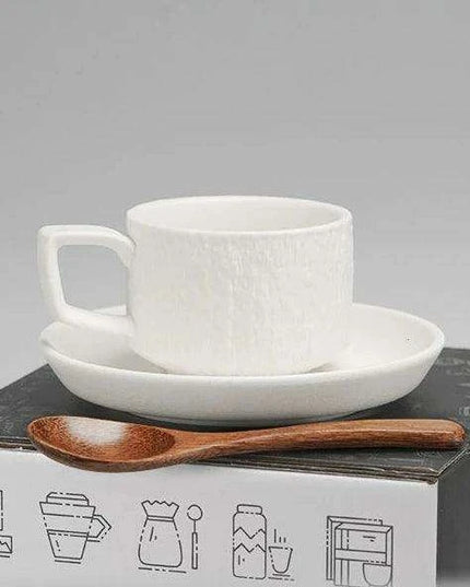 Elegant Japanese Rock Texture Porcelain Coffee Cup and Plate Set - Elevate Your Sipping Experience