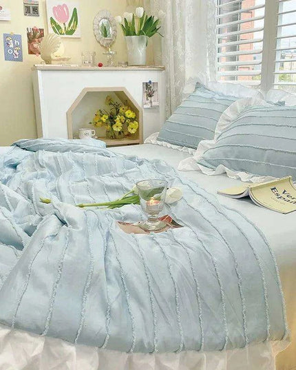 Korean Lace Premium Washed Cotton Summer Quilt Set – Four-Piece Elegance