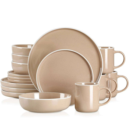 Apricot Elegance: Sesame Glazed Stoneware Dinnerware Set - 16/32/48 Piece Collection of Plates, Bowls, and Mugs